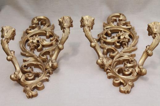 photo of vintage Burwood gold wall sconces w/ Princess House glass candle lamp shades #7