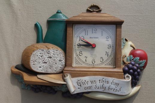 photo of vintage Burwood plastic kitchen wall clock Give Us This Day Our Daily Bread #1