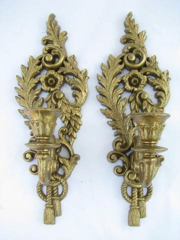 photo of vintage Burwood plastic wall sconces for candles, antique gold french baroque rococo #1