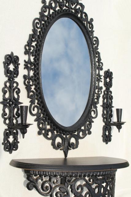 photo of vintage Burwood wall sconces, shelf, framed mirror - french quarter wrought iron style #1