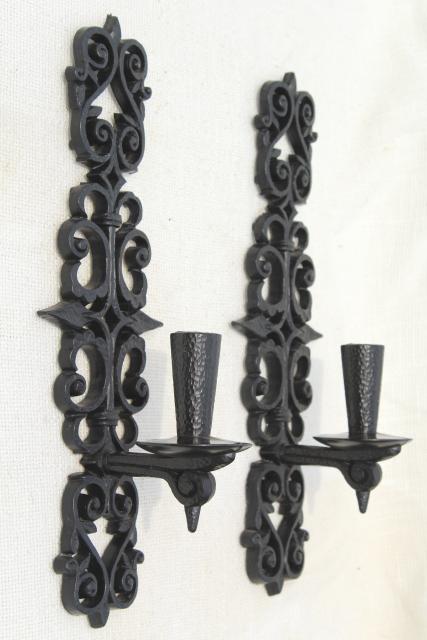 photo of vintage Burwood wall sconces, shelf, framed mirror - french quarter wrought iron style #6