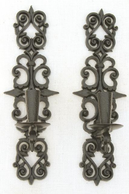 photo of vintage Burwood wall sconces, shelf, framed mirror - french quarter wrought iron style #7