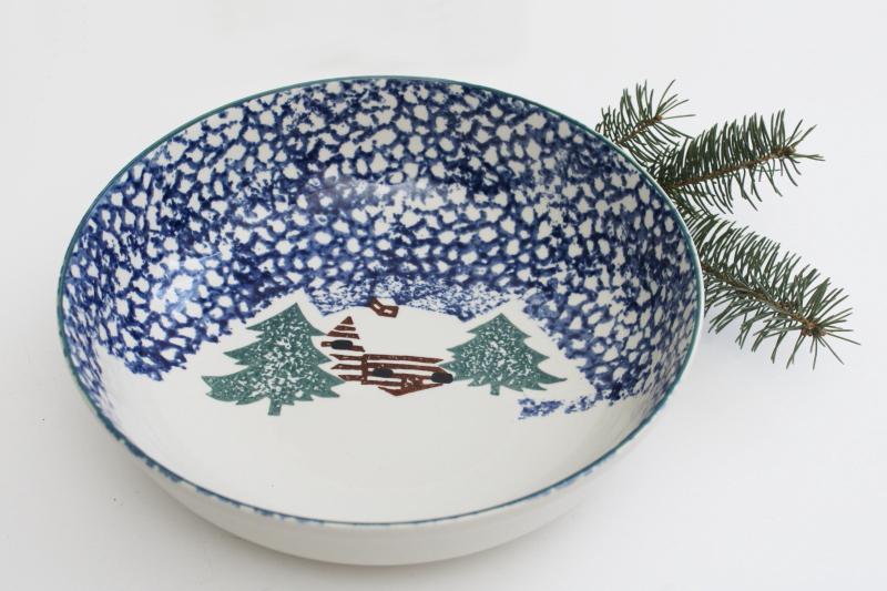 photo of vintage Cabin in the Snow Folk Craft stoneware serving bowl, Tienshan China #1