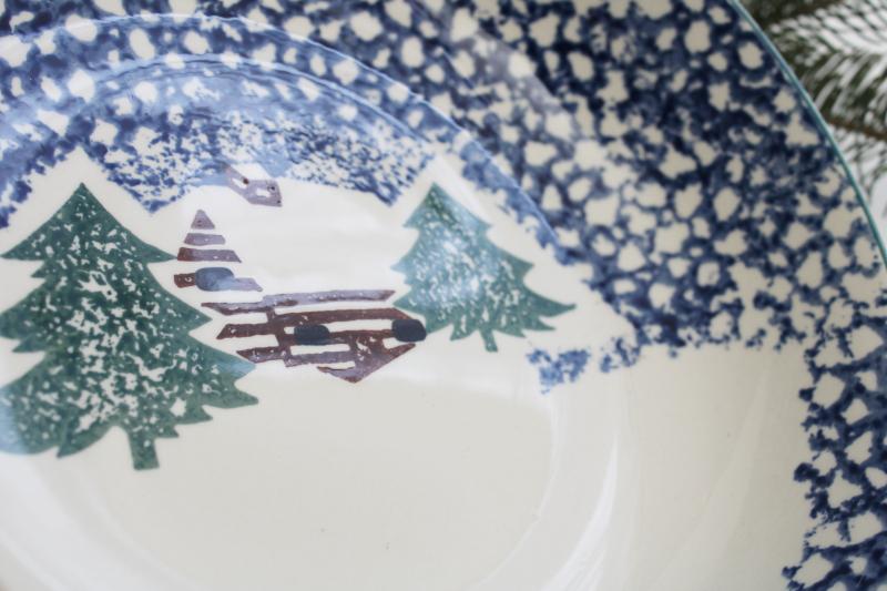 photo of vintage Cabin in the Snow Folk Craft stoneware serving bowl, Tienshan China #2