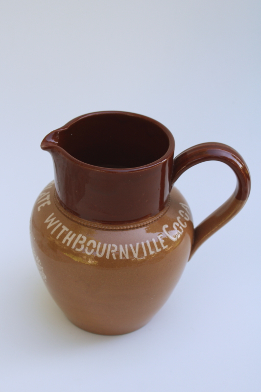 photo of vintage Cadburys jug, Make Drinking Chocolate With Bournville Cocoa, 1920s pottery pitcher #3