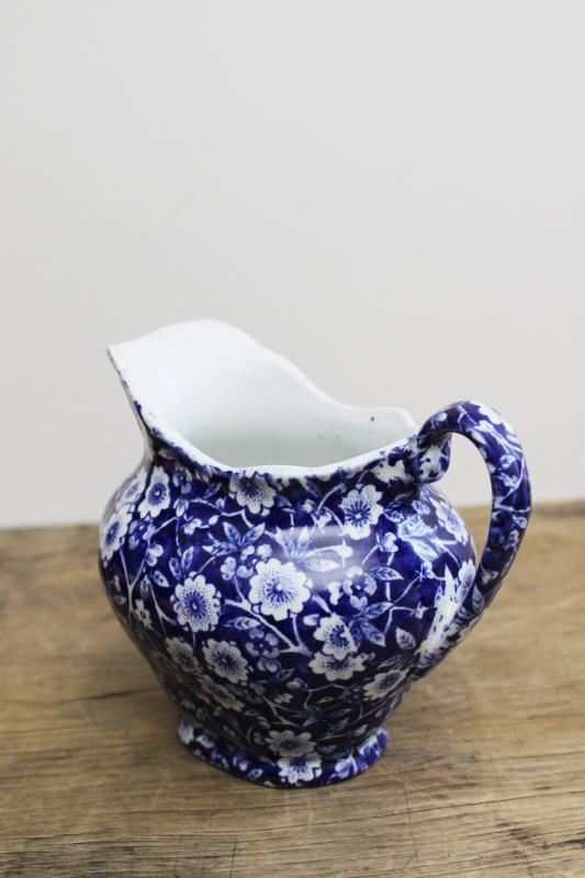 photo of vintage Calico blue chintz china milk jug or cream pitcher, Staffordshire creamer #4