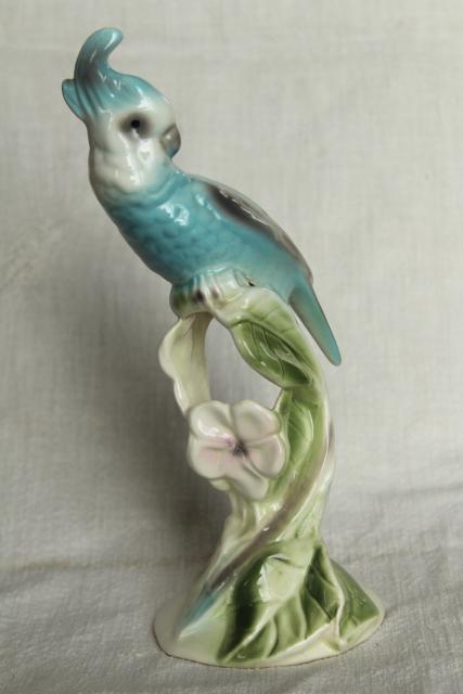 photo of vintage California pottery, Clay Sketches Pasadena ceramic cockatiel parrot bird vase #1