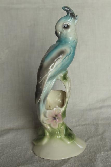 photo of vintage California pottery, Clay Sketches Pasadena ceramic cockatiel parrot bird vase #2