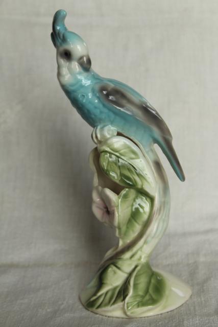 photo of vintage California pottery, Clay Sketches Pasadena ceramic cockatiel parrot bird vase #3