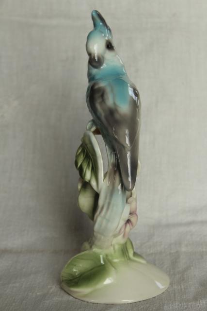 photo of vintage California pottery, Clay Sketches Pasadena ceramic cockatiel parrot bird vase #4