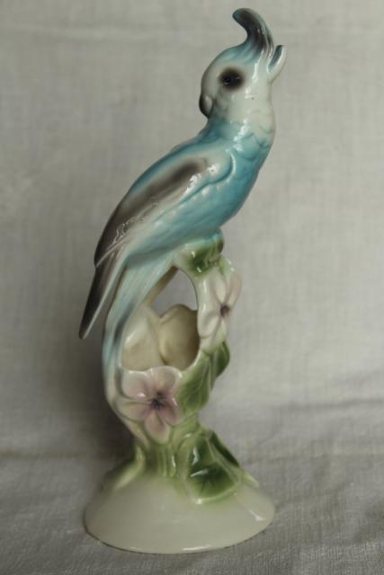 photo of vintage California pottery, Clay Sketches Pasadena ceramic cockatiel parrot bird vase #5