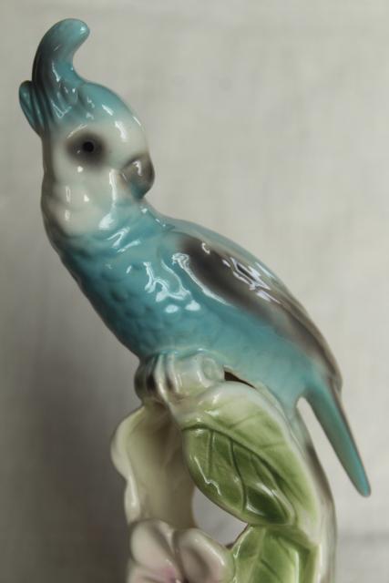 photo of vintage California pottery, Clay Sketches Pasadena ceramic cockatiel parrot bird vase #7