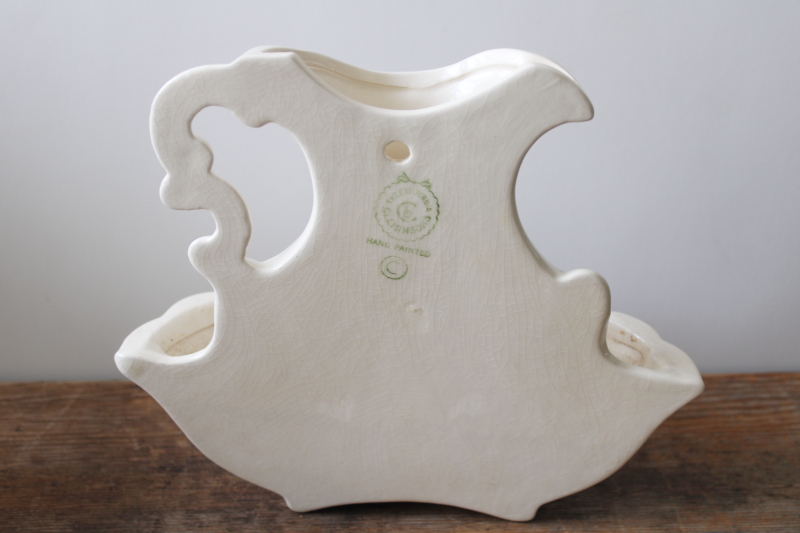 photo of vintage California pottery wall pocket vase, wash pitcher & bowl w/ hand painted flowers cottagecore  #6