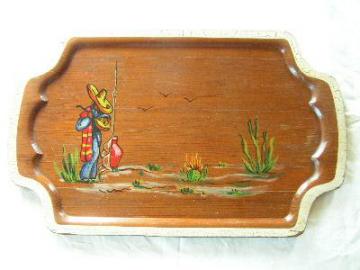 catalog photo of vintage California redwood, large wood tray