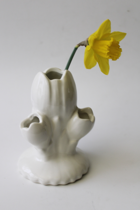 photo of vintage Camark pottery, ivory white ceramic crocus vase, bunch of spring flowers #2