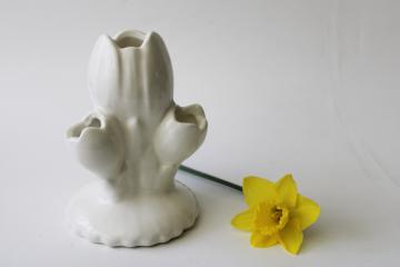 catalog photo of vintage Camark pottery, ivory white ceramic crocus vase, bunch of spring flowers