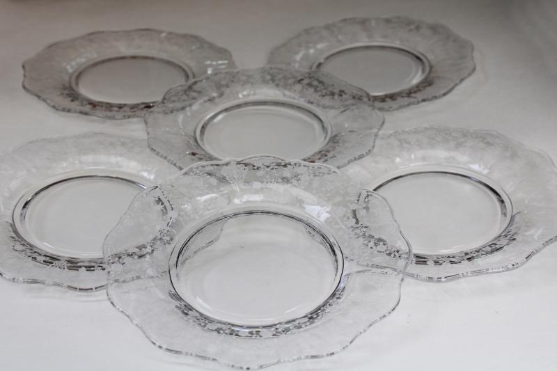 photo of vintage Cambridge Rose Point etched pattern elegant glass plates, crystal clear #1