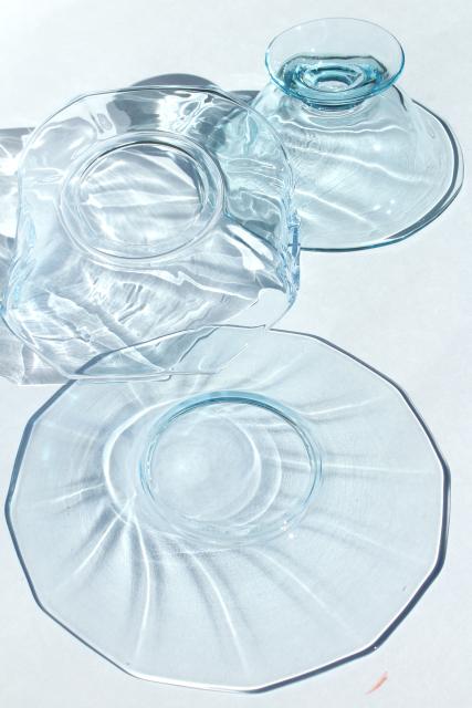 photo of vintage Cambridge decagon mayo dish & basket bowl, light blue colored glass #2