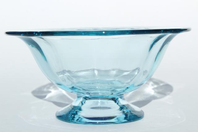 photo of vintage Cambridge decagon mayo dish & basket bowl, light blue colored glass #5