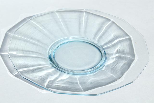 photo of vintage Cambridge decagon mayo dish & basket bowl, light blue colored glass #7
