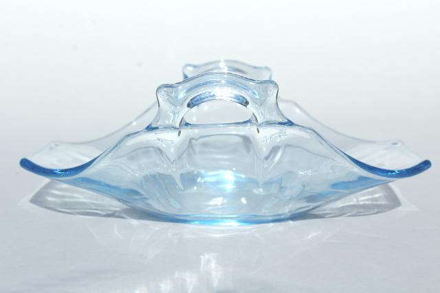 photo of vintage Cambridge decagon mayo dish & basket bowl, light blue colored glass #8