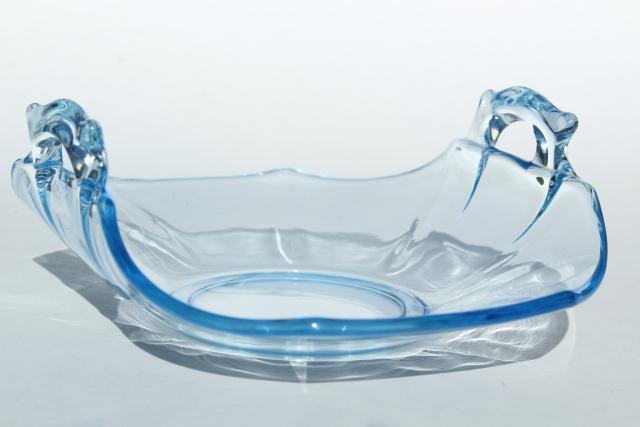 photo of vintage Cambridge decagon mayo dish & basket bowl, light blue colored glass #9