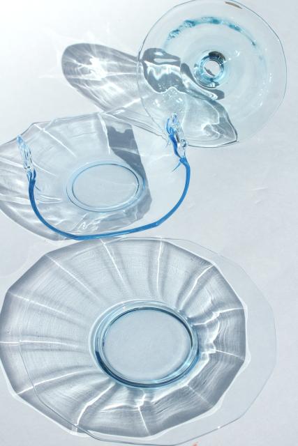 photo of vintage Cambridge decagon mayo dish & basket bowl, light blue colored glass #10