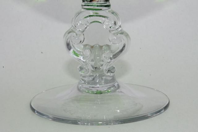 photo of vintage Cambridge gadroon compote dish, clear keyhole stem w/ forest green bowl #2