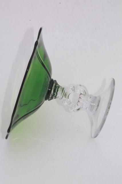 photo of vintage Cambridge gadroon compote dish, clear keyhole stem w/ forest green bowl #4