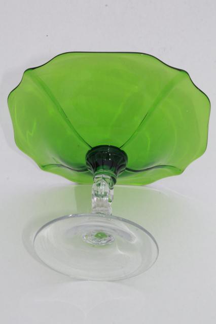 photo of vintage Cambridge gadroon compote dish, clear keyhole stem w/ forest green bowl #5