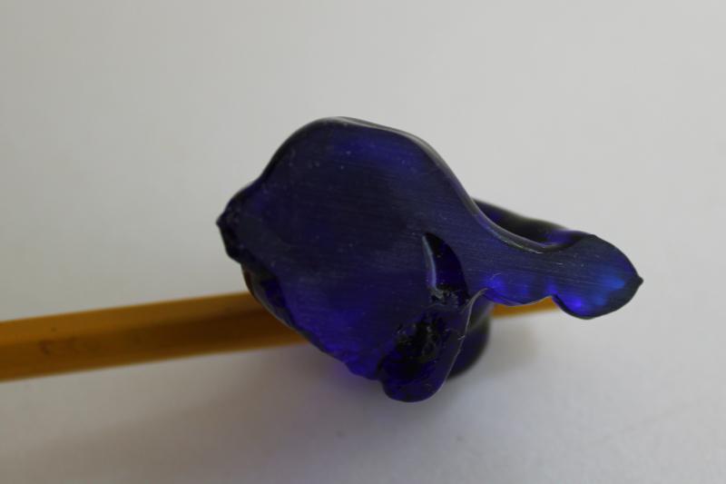 photo of vintage Cambridge glass dog pencil holder, mini bulldog figurine cobalt blue glass #6