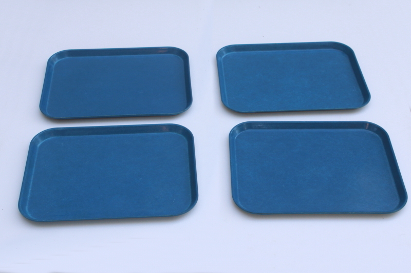 photo of vintage Cambro fiberglass plastic trays bright royal blue, set of 4 cafeteria lunch trays  #1