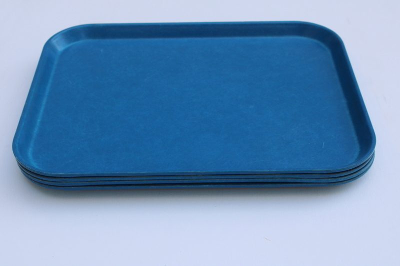 photo of vintage Cambro fiberglass plastic trays bright royal blue, set of 4 cafeteria lunch trays  #2