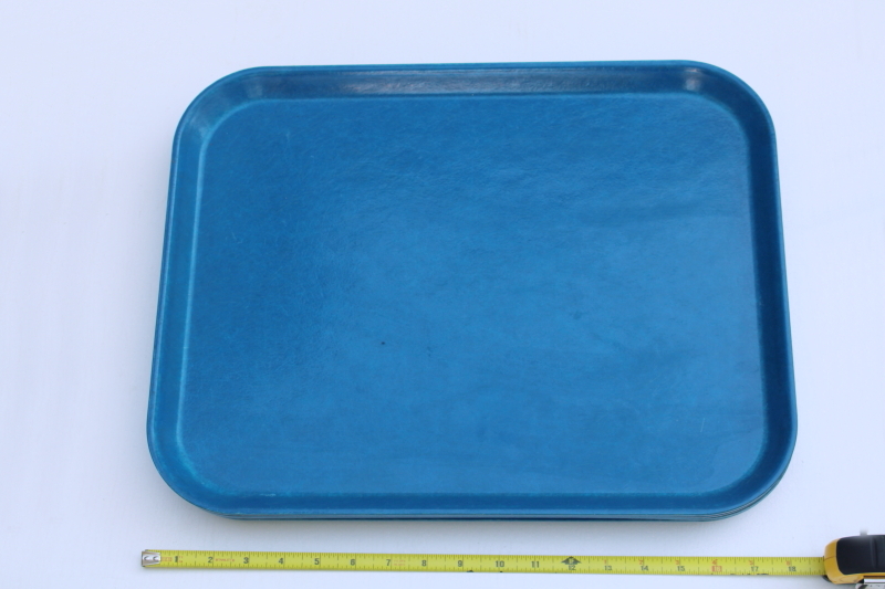 photo of vintage Cambro fiberglass plastic trays bright royal blue, set of 4 cafeteria lunch trays  #3