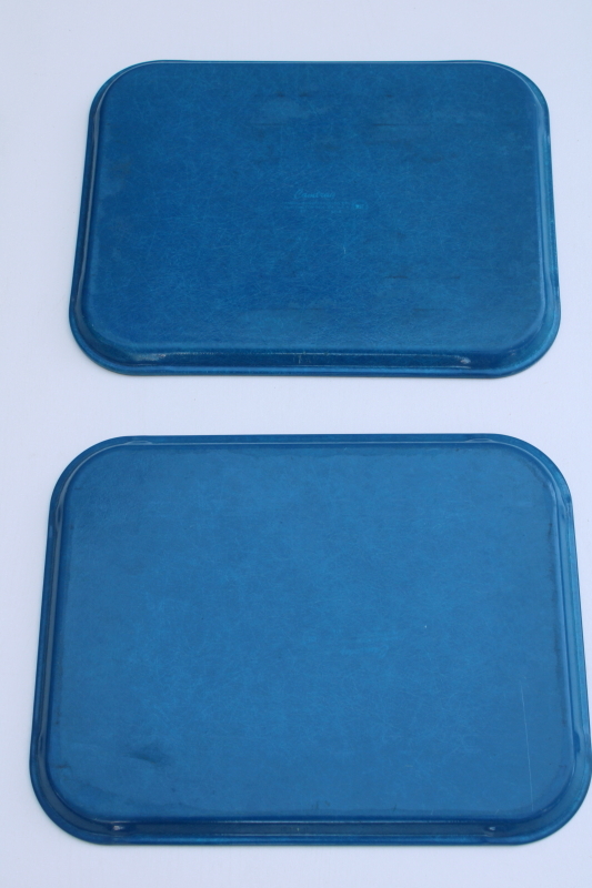 photo of vintage Cambro fiberglass plastic trays bright royal blue, set of 4 cafeteria lunch trays  #11