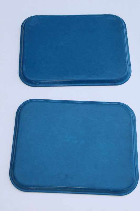 photo of vintage Cambro fiberglass plastic trays bright royal blue, set of 4 cafeteria lunch trays  #12