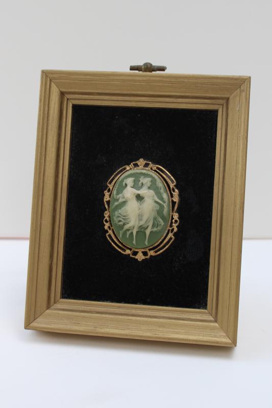 photo of vintage Cameo creations style framed cameo, Incolay jade green & white  #1