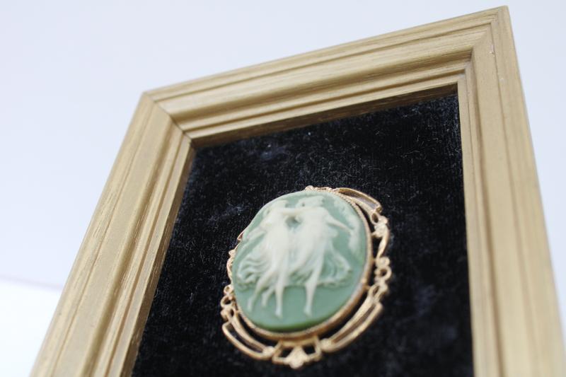 photo of vintage Cameo creations style framed cameo, Incolay jade green & white  #2