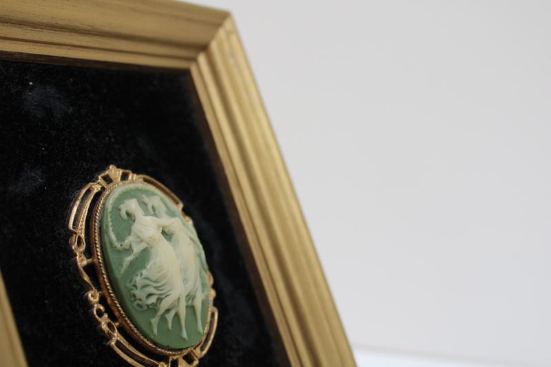 photo of vintage Cameo creations style framed cameo, Incolay jade green & white  #3