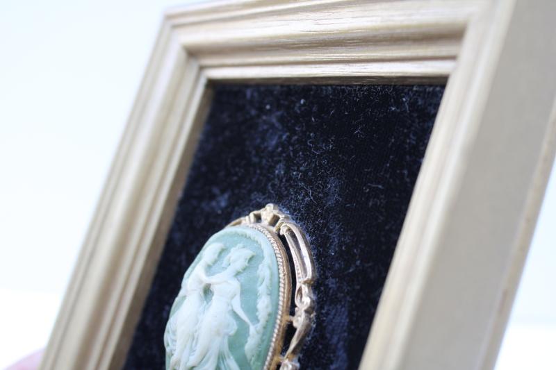 photo of vintage Cameo creations style framed cameo, Incolay jade green & white  #4