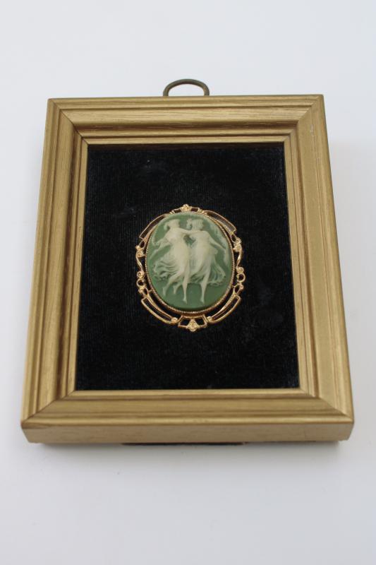 photo of vintage Cameo creations style framed cameo, Incolay jade green & white  #6