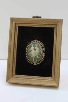 catalog photo of vintage Cameo creations style framed cameo, Incolay jade green & white 