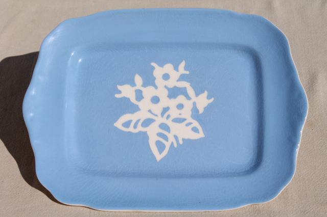 photo of vintage Cameoware Harker china blue & white torte or sandwich tray, cake plate & server #5