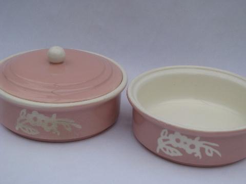 photo of vintage Cameoware, Harker pottery pink cameo stacking dish w/ cover #2