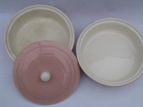 photo of vintage Cameoware, Harker pottery pink cameo stacking dish w/ cover #3