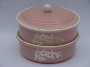 catalog photo of vintage Cameoware, Harker pottery pink cameo stacking dish w/ cover