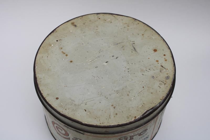 photo of vintage Campfire marshmallows tin, big old metal canister w/ red & blue advertising graphics #2