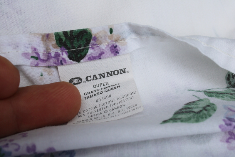 photo of vintage Cannon cotton poly bed sheets, Waverly style lilacs floral print queen size  #3