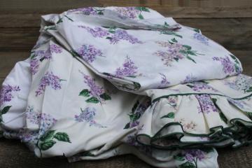 catalog photo of vintage Cannon cotton poly bed sheets, Waverly style lilacs floral print queen size 