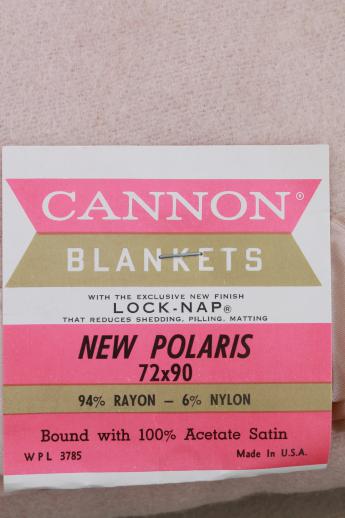 photo of vintage Cannon label blanket, rose-buff plush bed blanket w/ satin binding #3